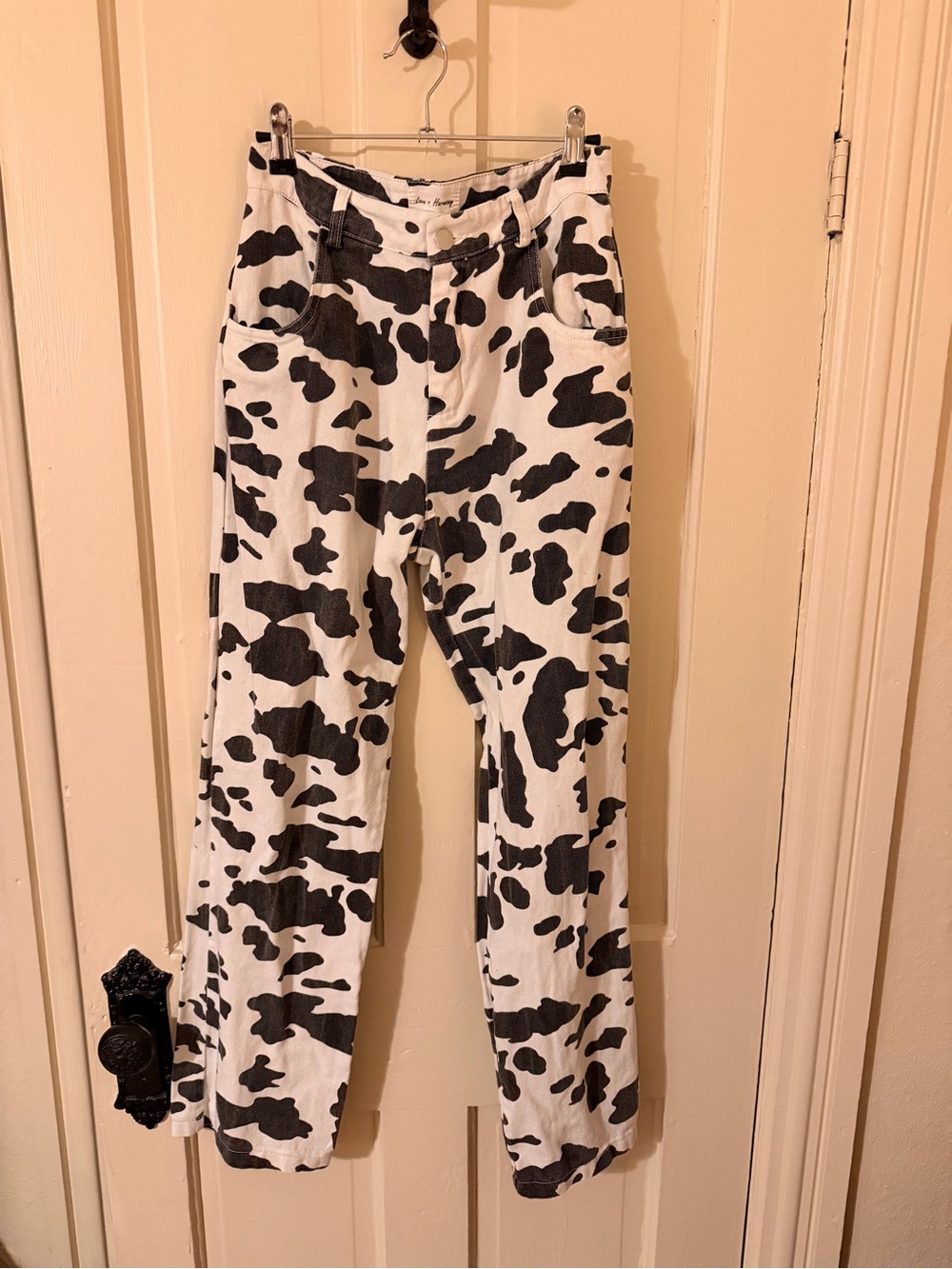 Straight Leg Cow Print Jeans - Black & White